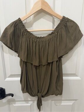 Express Olive Off-Shoulder Tie-Front Women’s Top